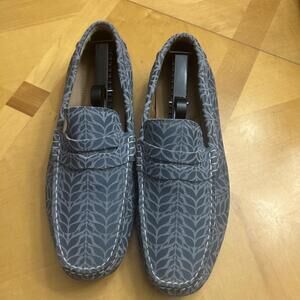 Alfani Corey Leather Driving Loafer Blue Floral Shoe Mens Size 10.5 Slip Ons